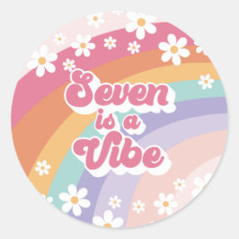 Zeven is een Vibe Retro Rainbow 7e verjaardag Ronde Sticker