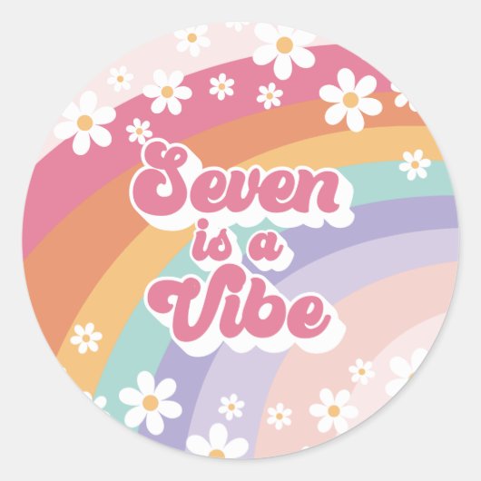 Zeven is een Vibe Retro Rainbow 7e verjaardag Ronde Sticker (Voorkant)