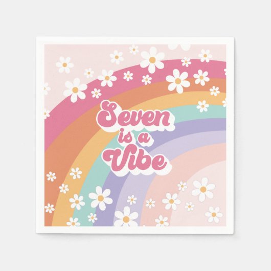 Zeven is een Vibe Retro Rainbow 7e verjaardag Servet (Voorkant)