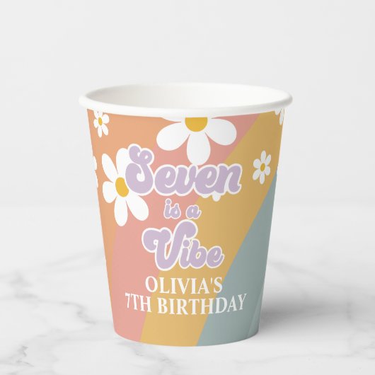 Zeven is een Vibe Retro Rainbow Paper Cups Papieren Bekers (Voorkant)
