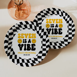 Zeven Is Een Vibe Retro Zevende 7e Verjaardagsfees Papieren Bordje