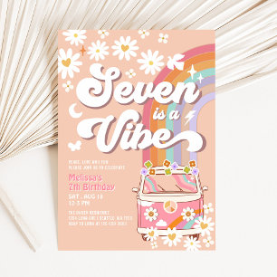 Zeven is een Vibe Roze Daisy Groovy 7e Verjaardag Kaart