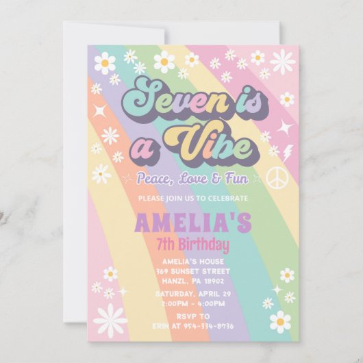 Zeven is een vibe verjaardagsuitnodiging kaart (Voorkant)