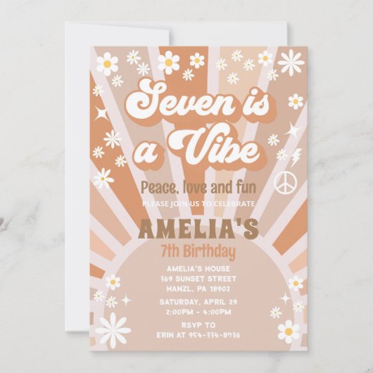 Zeven is een vibe verjaardagsuitnodiging kaart (Voorkant)