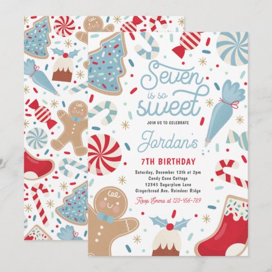 Zeven is zo lief kerstkoekje verjaardagsfeestje kaart (Voorkant / Achterkant)