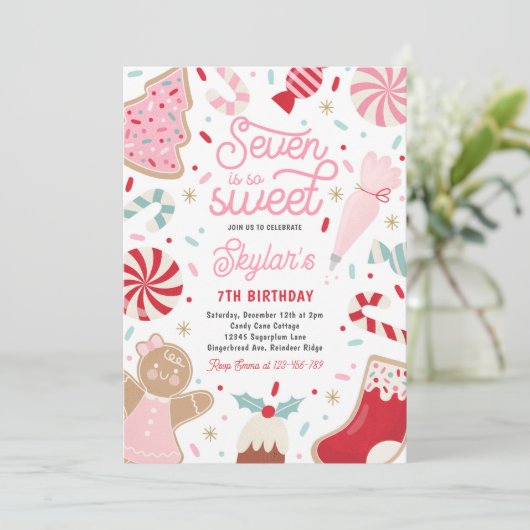 Zeven is zo lief kerstkoekje verjaardagsfeestje kaart (Staand voorkant)