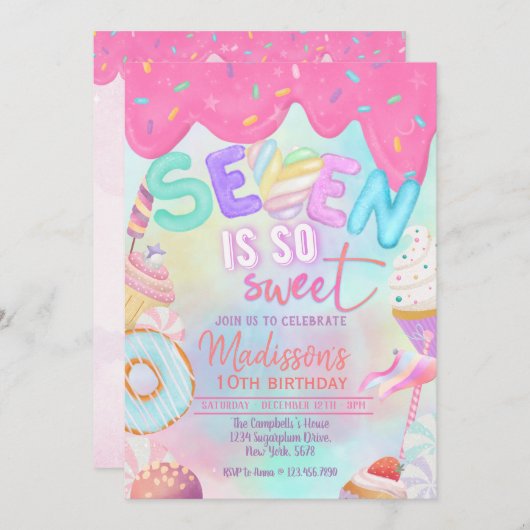 zeven is zo lieve Marshmallow uitnodiging (Voorkant / Achterkant)