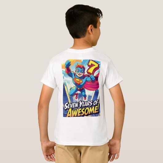 Zeven jaar Geweldige! – Stripstijl 9e verjaardag T-shirt (Achterkant volledig)