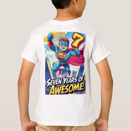Zeven jaar Geweldige! – Stripstijl 9e verjaardag T-shirt (Achterkant)