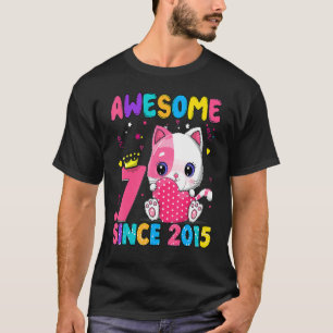 Zeven jaar oude 7e verjaardag meisjes Cute Cat Gew T-shirt