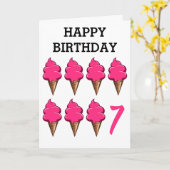 Zeven jaar oude Meisjes Verjaardag Schattige Roze  Kaart (Gele Bloem)