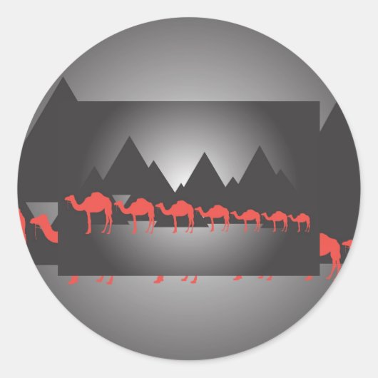 Zeven kamelen, zeven kamelen ronde sticker (Voorkant)