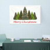 Zeven kerstbomen, vrolijk kerstfeest spandoek (Beurs)