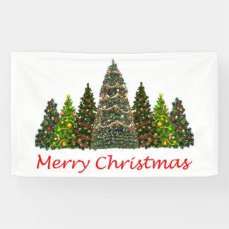 Zeven kerstbomen, vrolijk kerstfeest spandoek