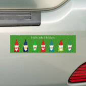 Zeven kerstgnomen op groene Bumpersticker (Op auto)