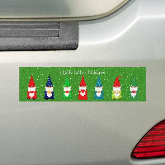 Zeven kerstgnomen op groene Bumpersticker (Op auto)