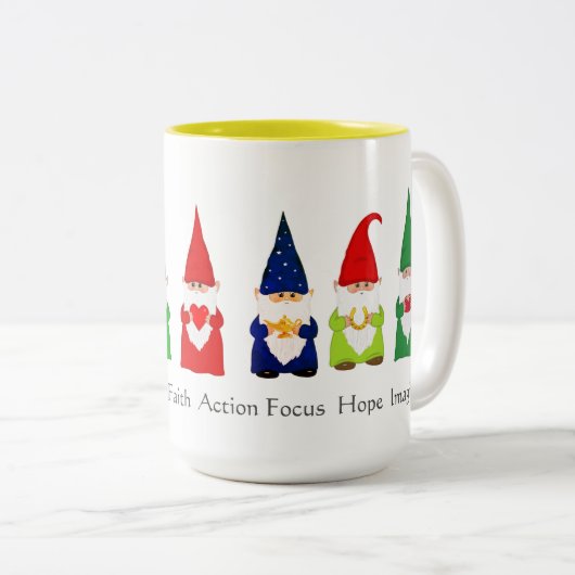 Zeven kerstgnomen op witte koffie Mok (Voorkant rechts)