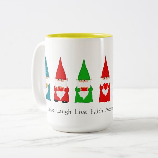 Zeven kerstgnomen op witte koffie Mok (Voorkant links)