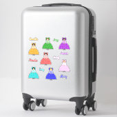 Zeven kleine koloniale poppen met namen sticker (Koffer)