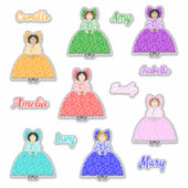 Zeven kleine koloniale poppen met namen sticker (Voorkant)