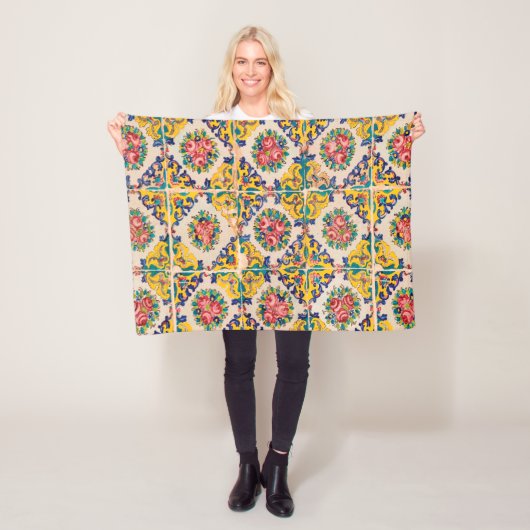 Zeven-kleuren perzische tegel fleece deken (In situ)