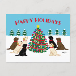 Zeven labradors en kerstboom briefkaart