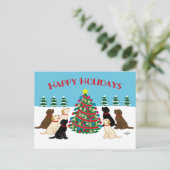 Zeven labradors en kerstboom briefkaart (Staand voorkant)