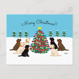 Zeven labradors en kerstboom feestdagenkaart