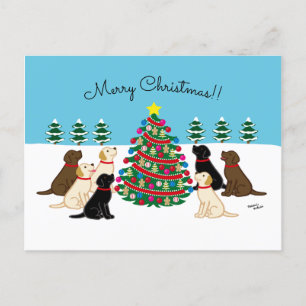 Zeven labradors en kerstboom feestdagenkaart