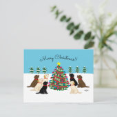 Zeven labradors en kerstboom feestdagenkaart (Staand voorkant)