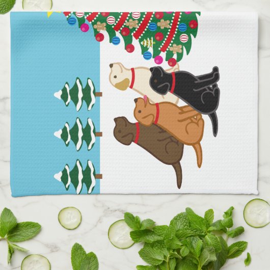 Zeven labradors en kerstboom theedoek (Gevouwen)
