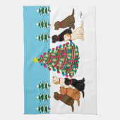 Zeven labradors en kerstboom theedoek (Verticaal)
