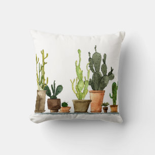 Zeven met de hand getrokken groene waterverf cactu kussen