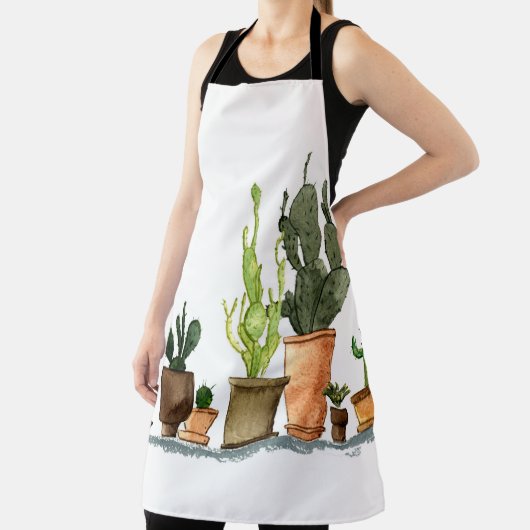 Zeven met de hand getrokken groene waterverf cactu schort (Insitu)