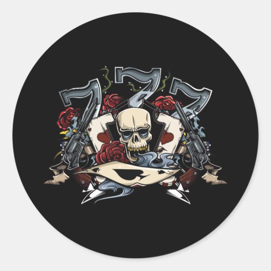 Zeven Pistolen Rozen Ace Spades Gambling Ronde Sticker (Voorkant)