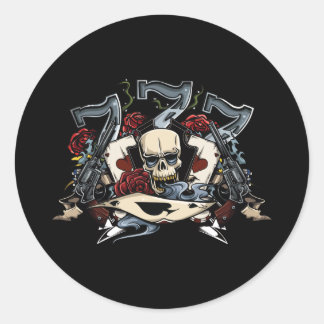Zeven Pistolen Rozen Ace Spades Gambling Ronde Sticker