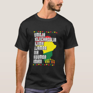 Zeven principes van Kwanzaa Afrikaanse kaart Manne T-shirt