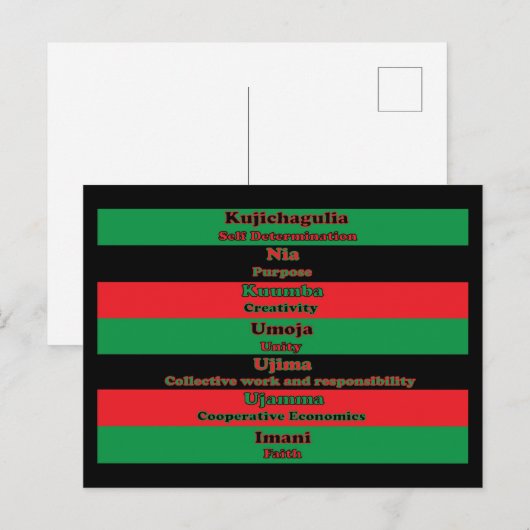 Zeven principes van Kwanzaa Black Red Green Briefkaart (Voorkant / Achterkant)
