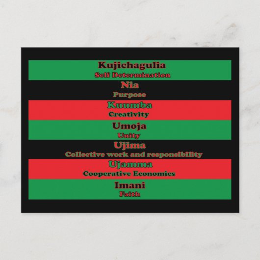 Zeven principes van Kwanzaa Black Red Green Briefkaart (Voorkant)
