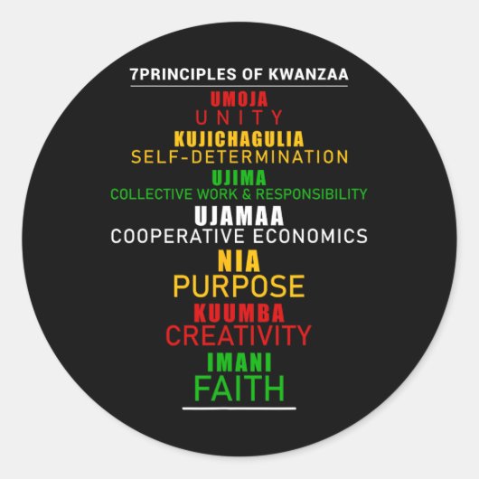 Zeven principes van Kwanzaa Kerstmis Afro-Amerika Ronde Sticker (Voorkant)