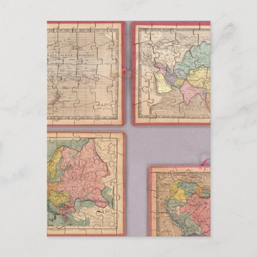 Zeven puzzelkaarten van de wereld briefkaart (Voorkant)