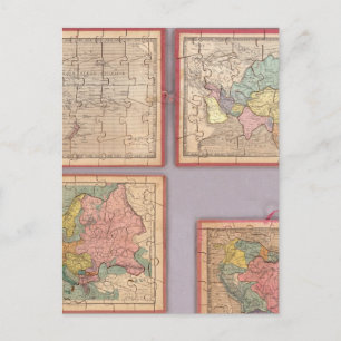 Zeven puzzelkaarten van de wereld briefkaart