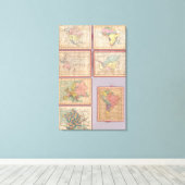 Zeven puzzelkaarten van de wereld canvas afdruk (Insitu (Houten vloer))