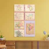 Zeven puzzelkaarten van de wereld canvas afdruk (Insitu (Woonkamer))