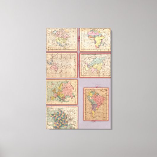 Zeven puzzelkaarten van de wereld canvas afdruk (Voorkant)