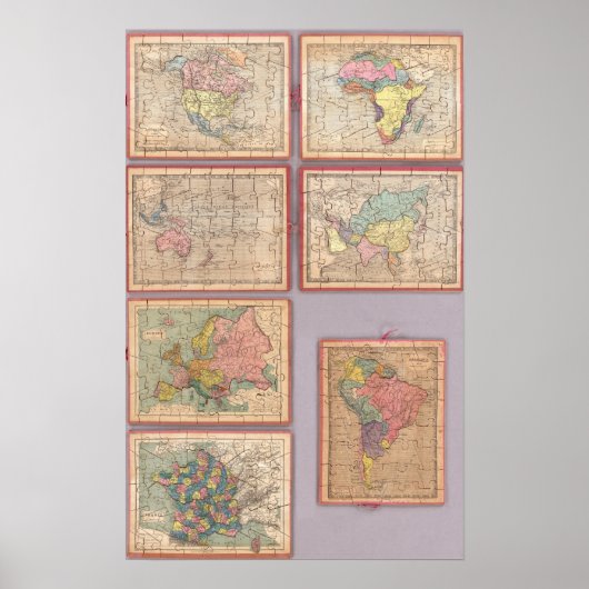 Zeven puzzelkaarten van de wereld poster (Voorkant)