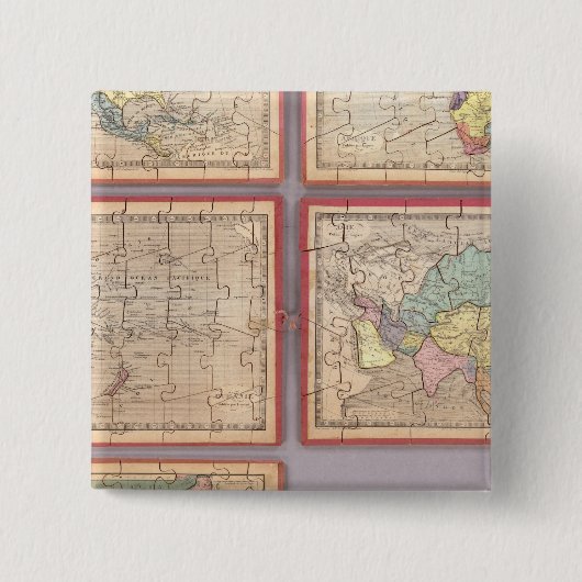 Zeven puzzelkaarten van de wereld vierkante button 5,1 cm (Voorkant)