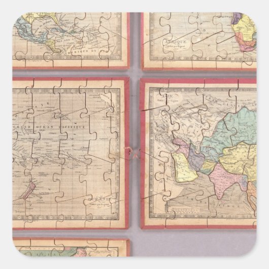 Zeven puzzelkaarten van de wereld vierkante sticker (Voorkant)
