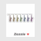 Zeven Regenboog Saxofoons Kleurrijke Instrumenten Sticker (Vel)