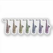 Zeven Regenboog Saxofoons Kleurrijke Instrumenten Sticker (Voorkant)